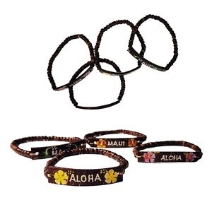 Genuine Hawaiian Coconut Wood Beaded Aloha Maui Bracelets Set Hand-made